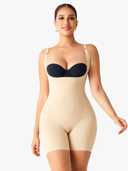 Women Post Surgery Compression Open Bust Mid-Thigh Bodysuit