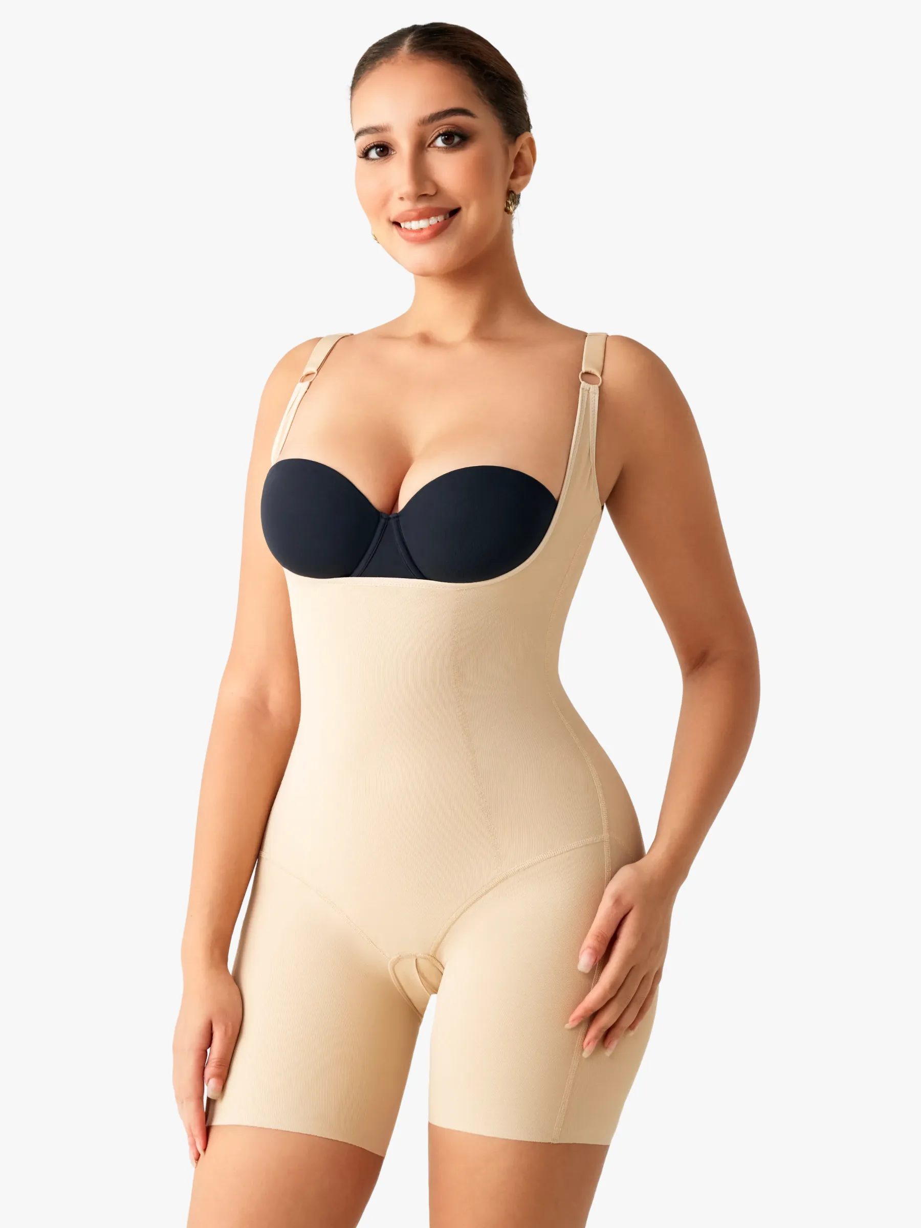 Women Post Surgery Compression Open Bust Mid-Thigh Bodysuit