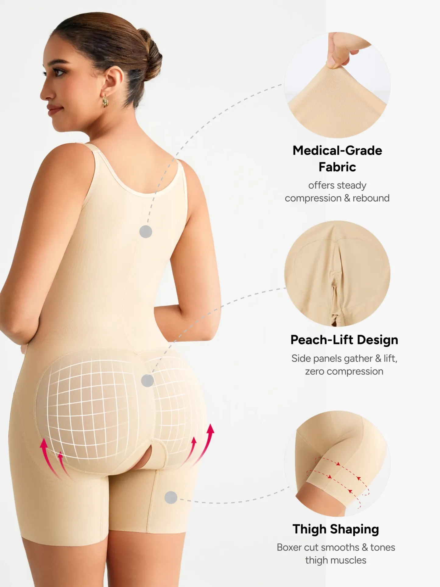 Women Post Surgery Compression Open Bust Mid-Thigh Bodysuit
