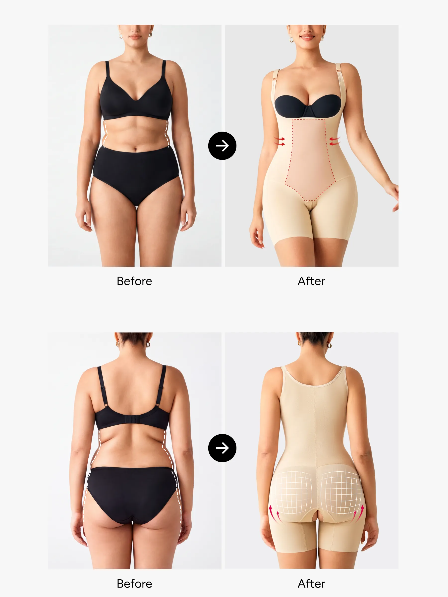 Women Post Surgery Compression Open Bust Mid-Thigh Bodysuit