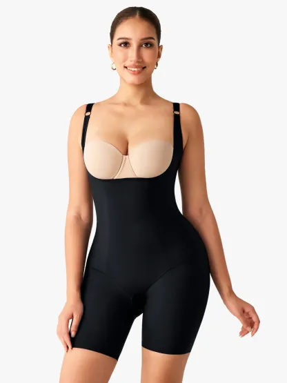 Women Post Surgery Compression Open Bust Mid-Thigh Bodysuit