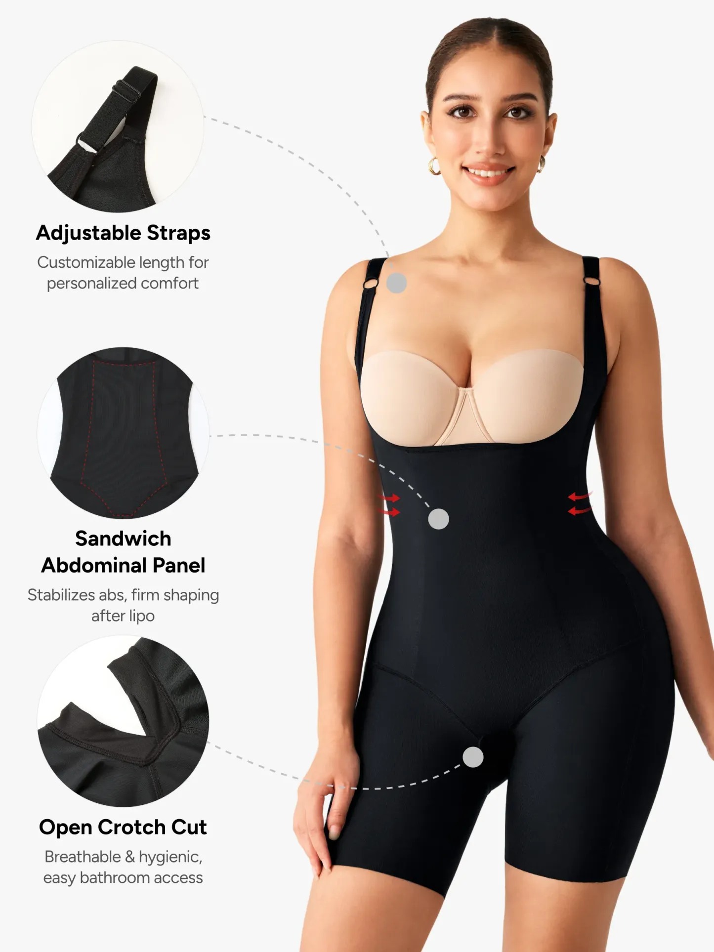 Women Post Surgery Compression Open Bust Mid-Thigh Bodysuit
