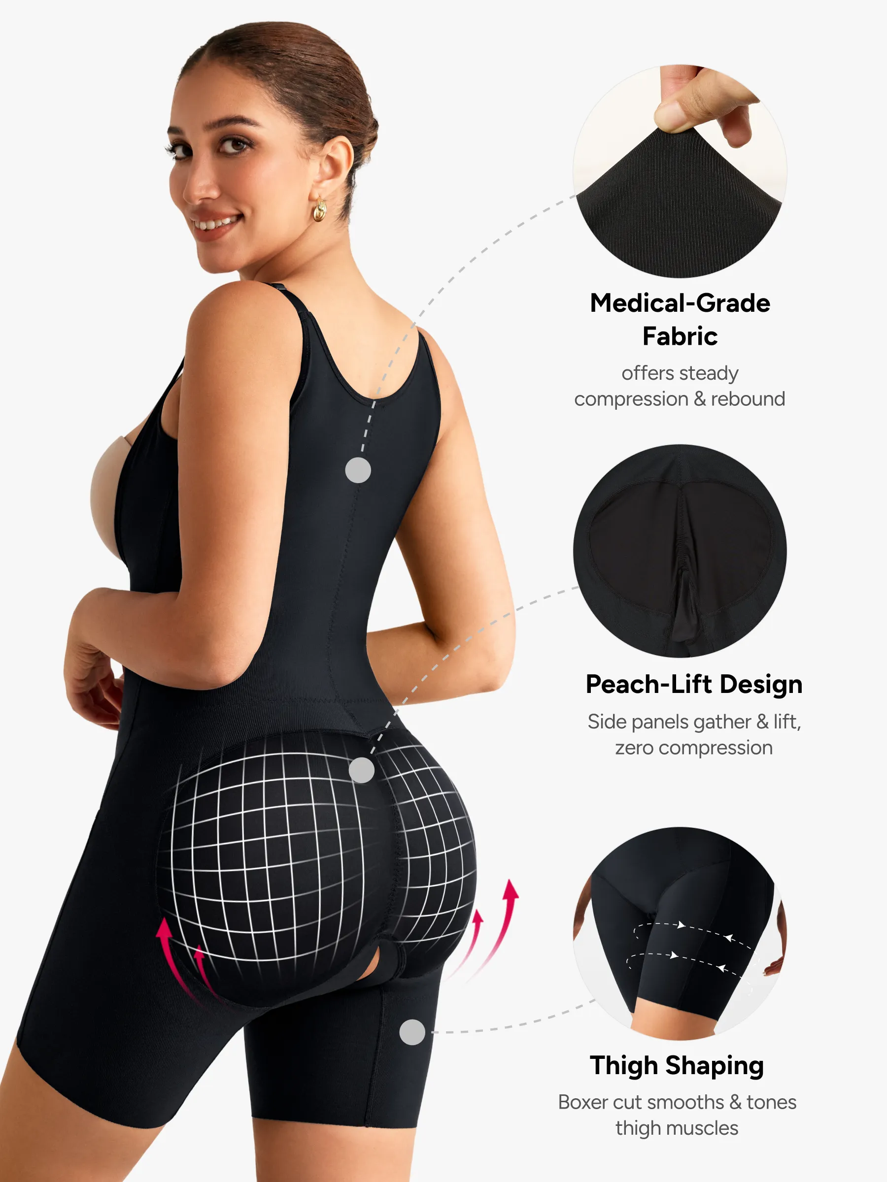 Women Post Surgery Compression Open Bust Mid-Thigh Bodysuit