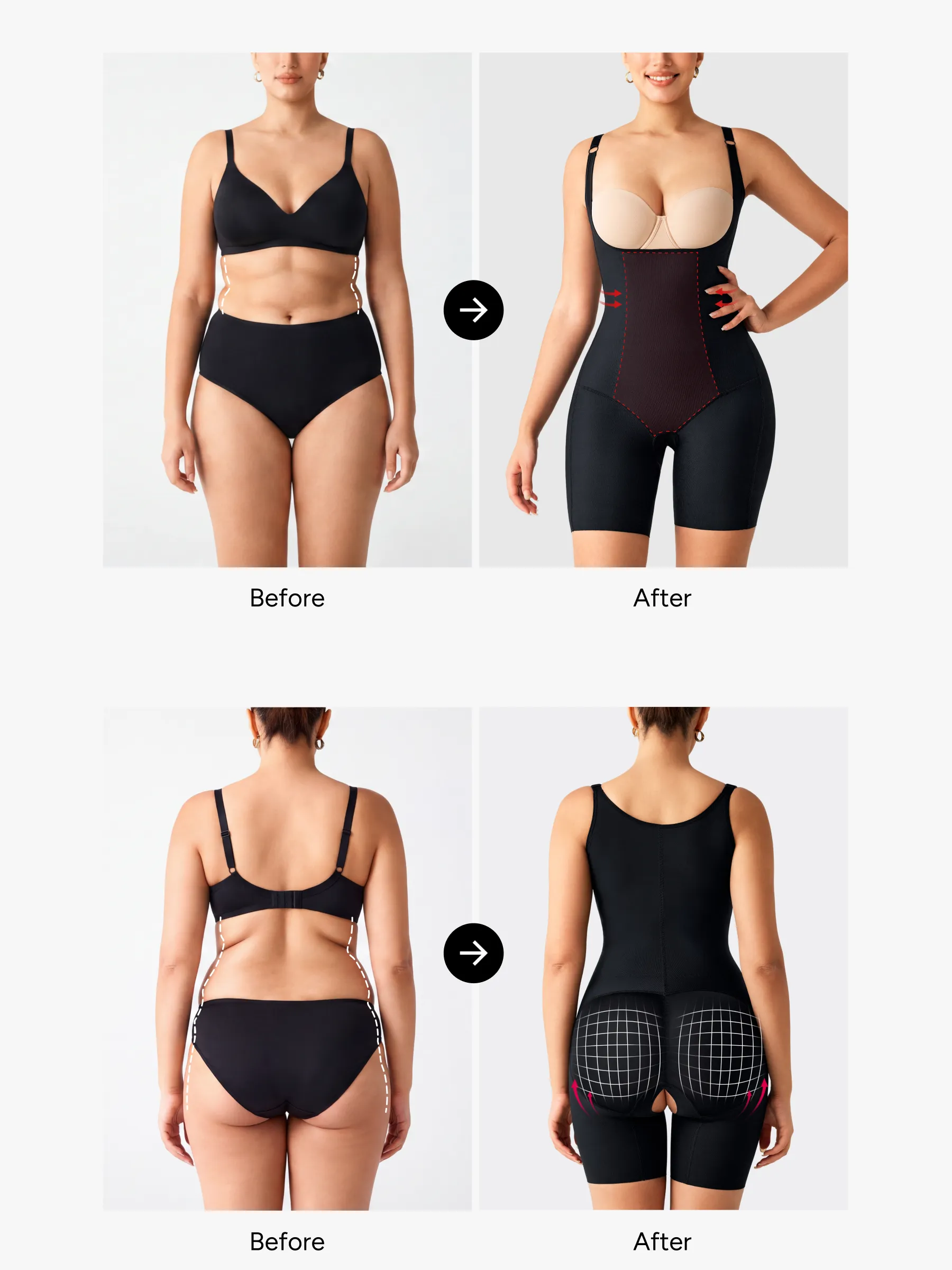 Women Post Surgery Compression Open Bust Mid-Thigh Bodysuit