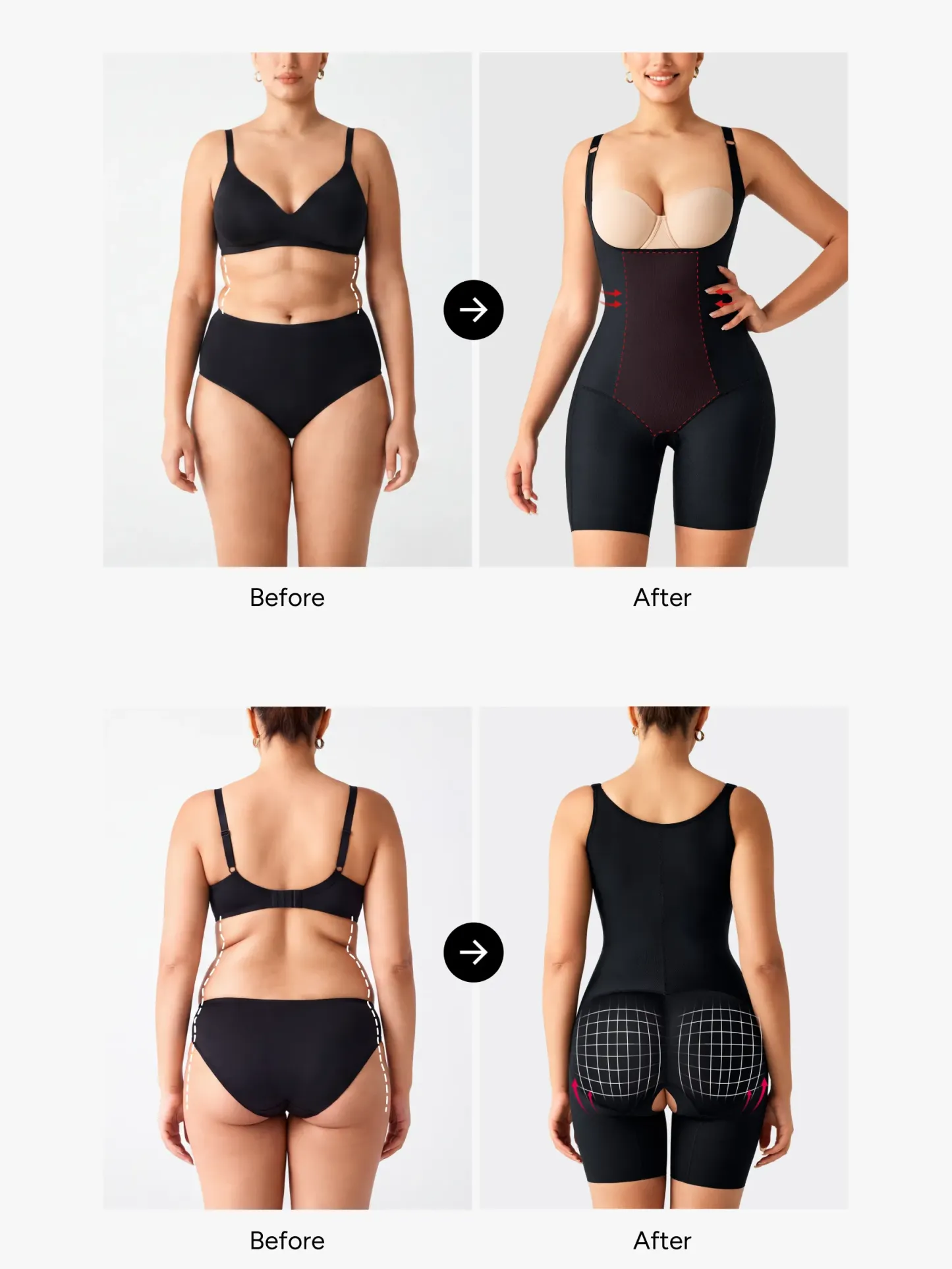 Women Post Surgery Compression Open Bust Mid-Thigh Bodysuit