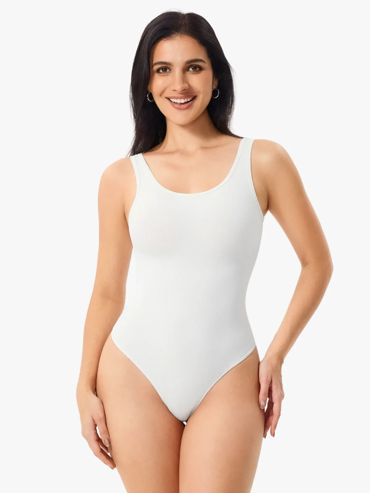 Women Square Neck Tummy Control Tank Thong Bodysuit