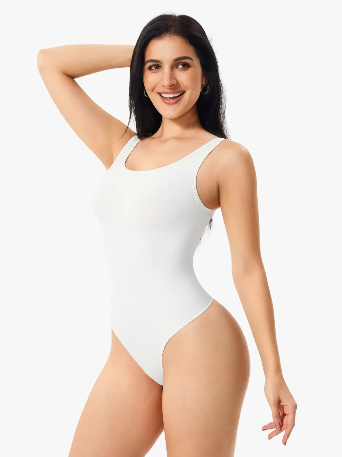 Women Square Neck Tummy Control Tank Thong Bodysuit