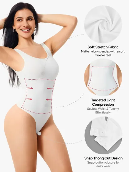 Women Square Neck Tummy Control Tank Thong Bodysuit