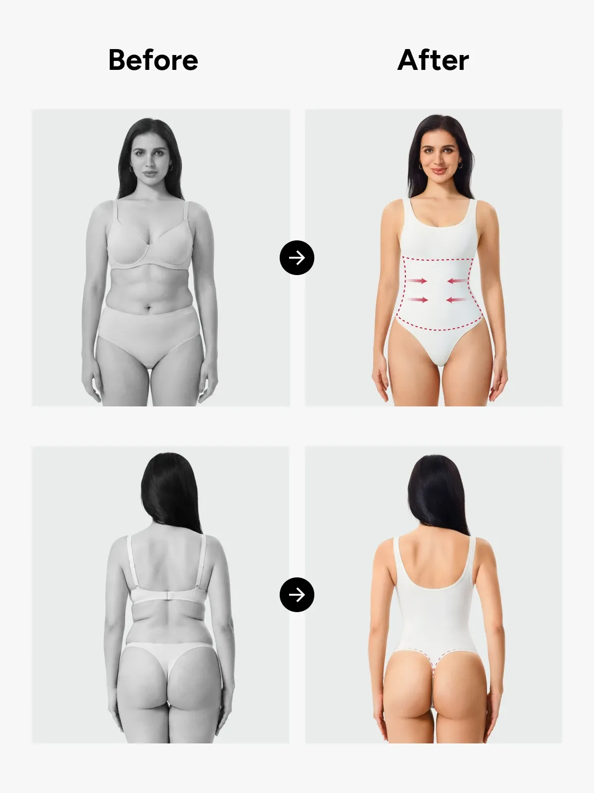 Women Square Neck Tummy Control Tank Thong Bodysuit