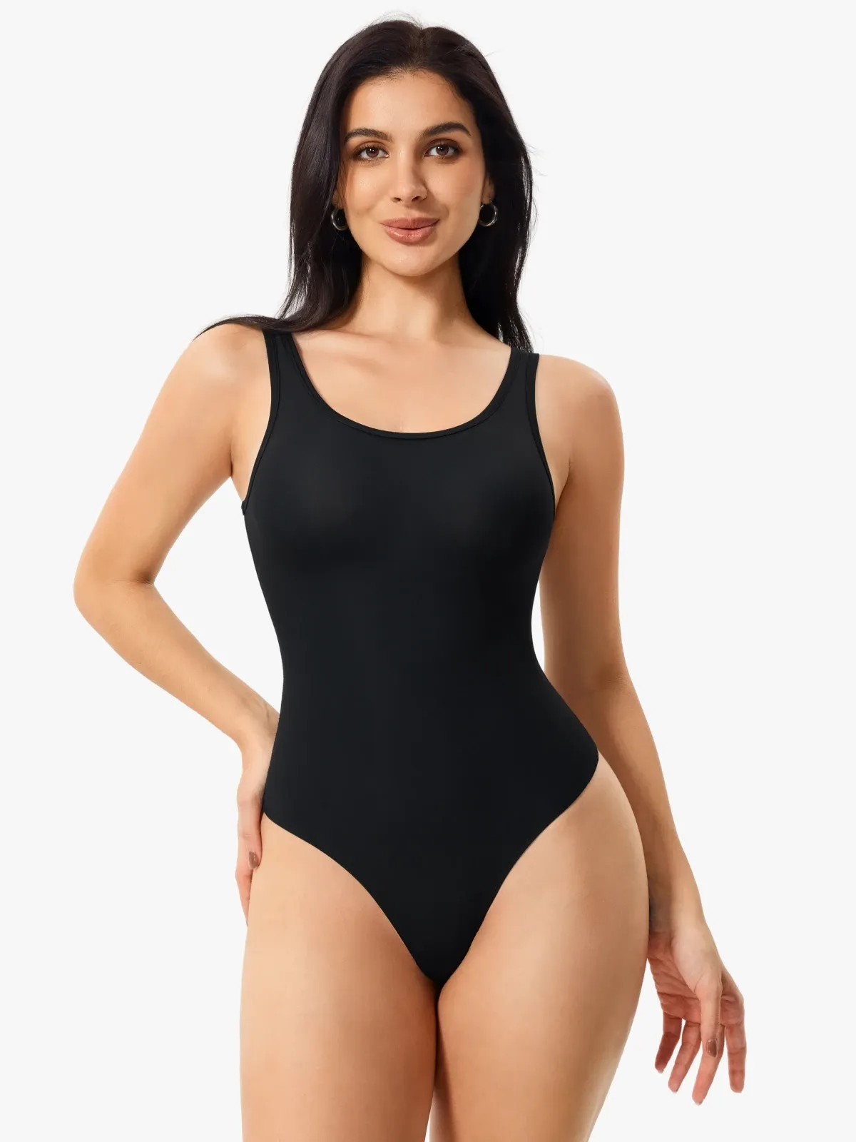 Women Square Neck Tummy Control Tank Thong Bodysuit