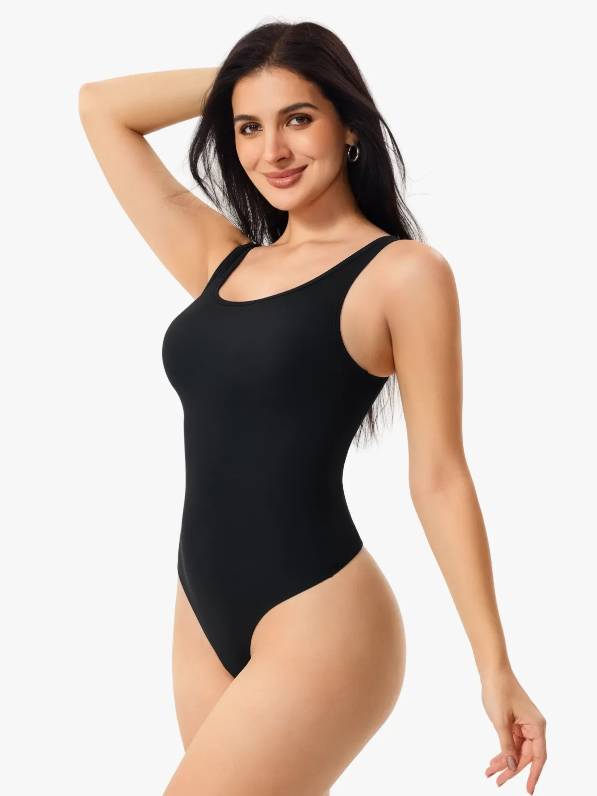 Women Square Neck Tummy Control Tank Thong Bodysuit