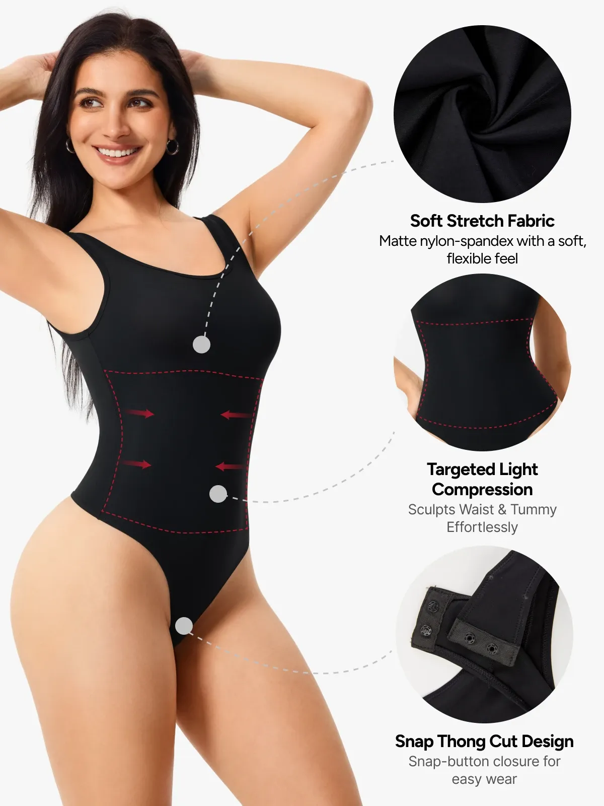 Women Square Neck Tummy Control Tank Thong Bodysuit