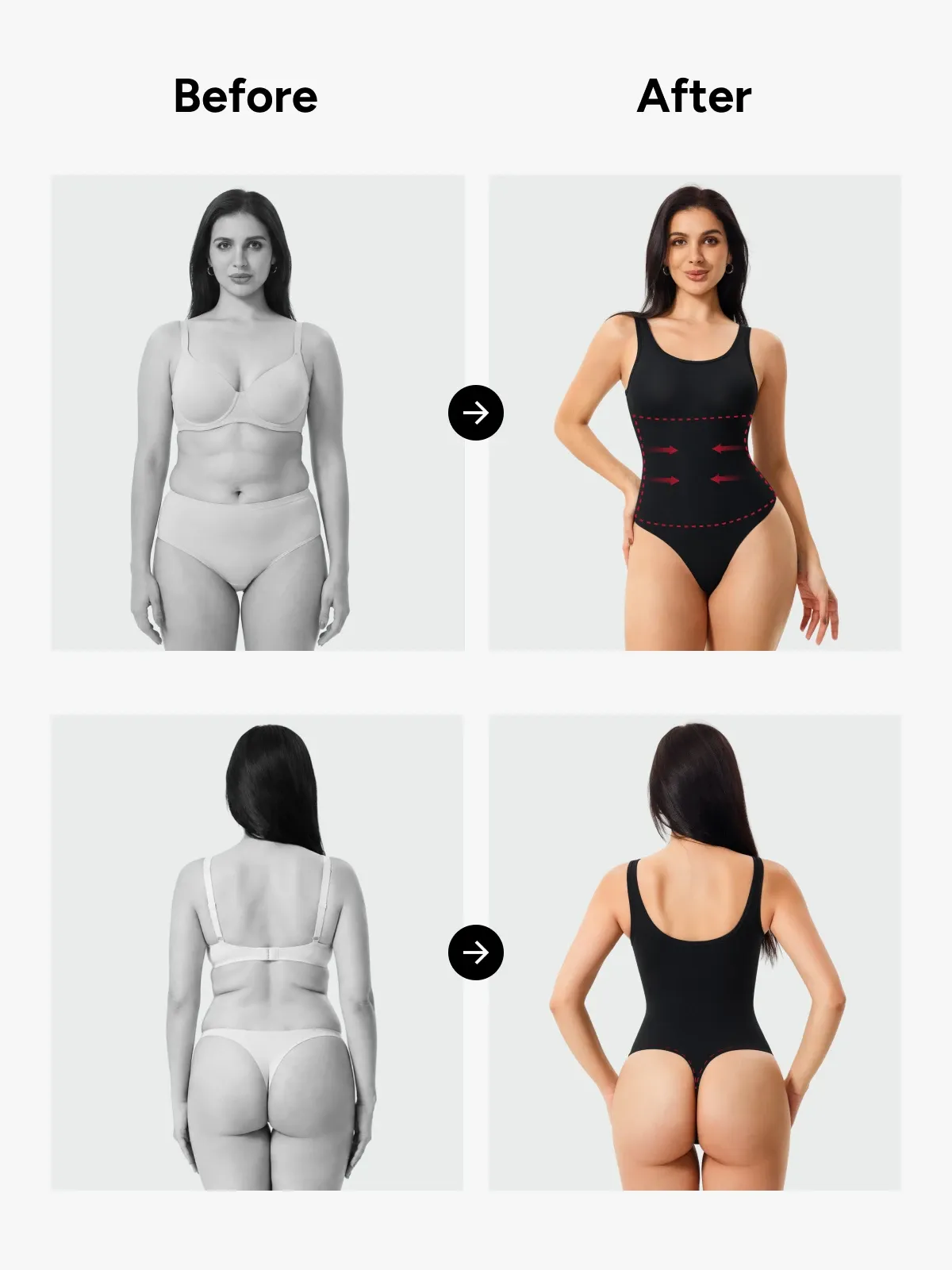 Women Square Neck Tummy Control Tank Thong Bodysuit