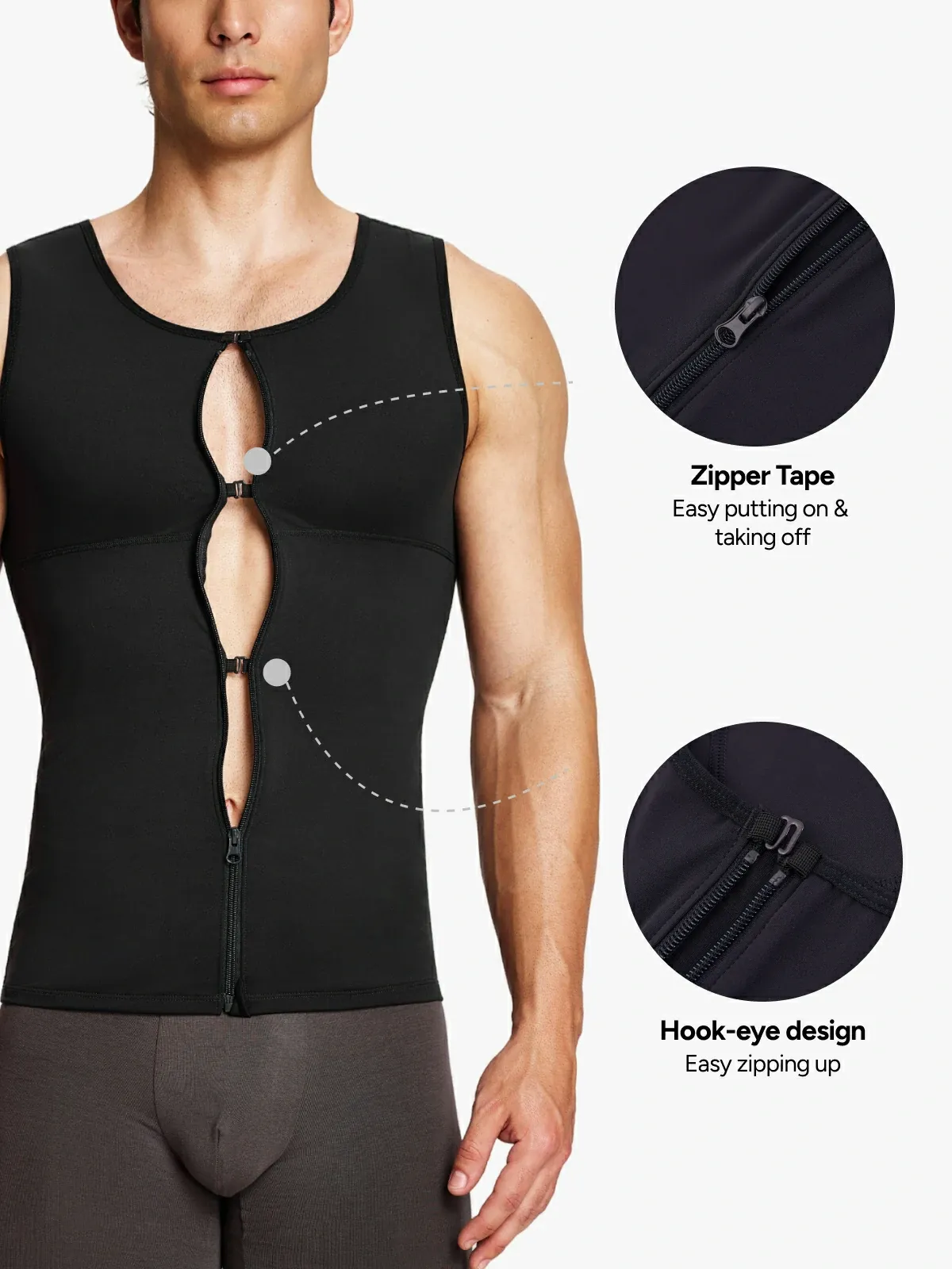 Zipper Frim Compression Vest Slimming Workout Tank Top Body Shaping For Men