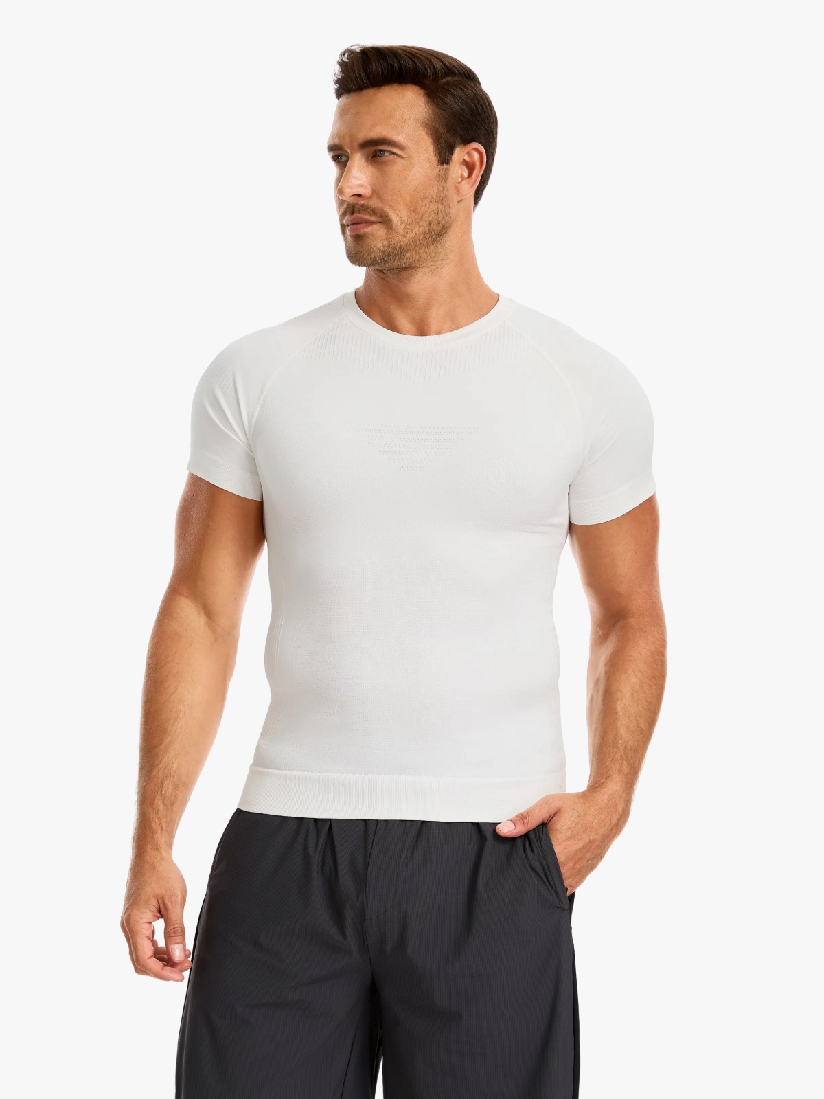Seamless Crew Neck Compression Shirt Slim Fit Workout Athletic Top For Men