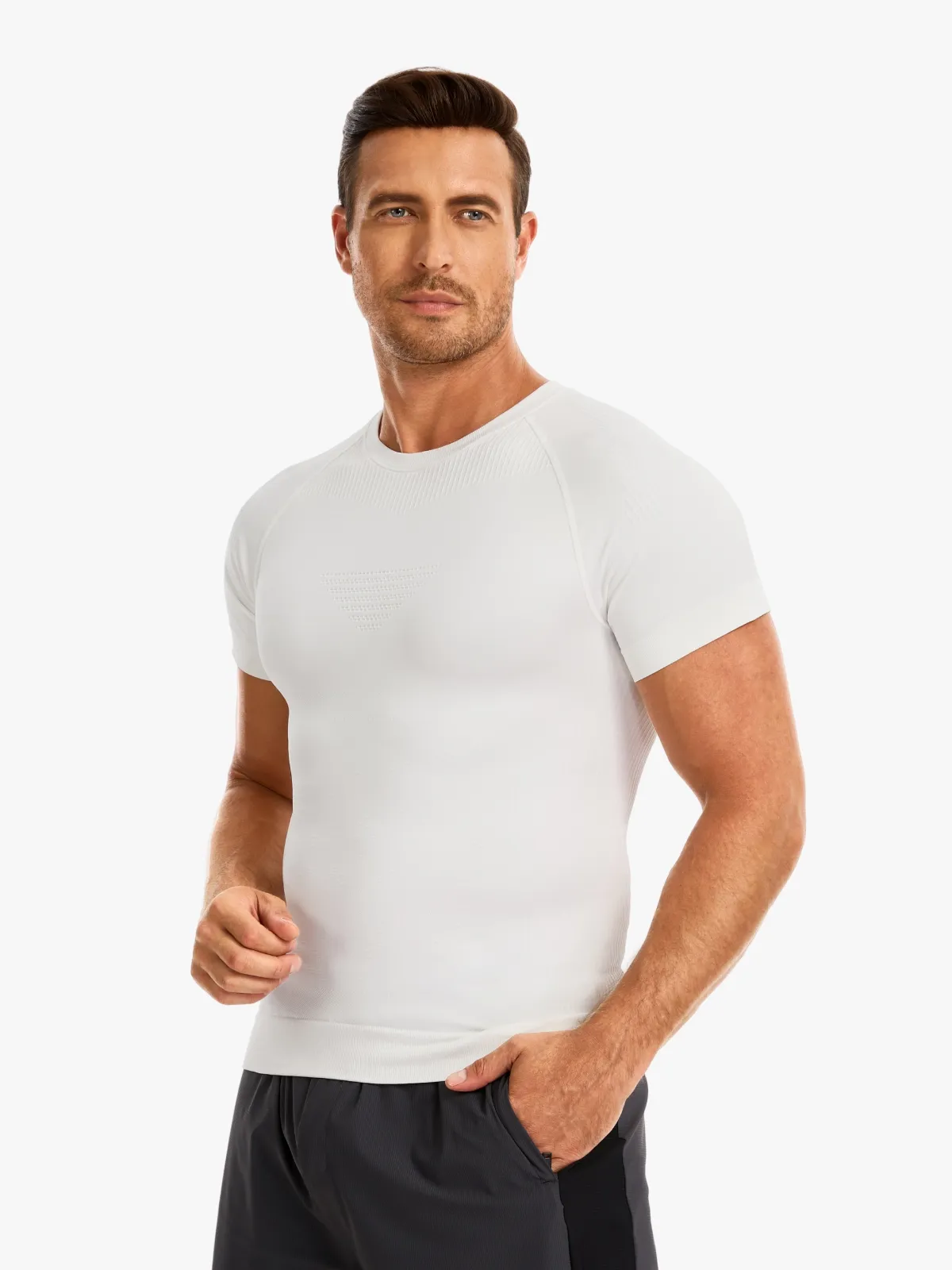 Seamless Crew Neck Compression Shirt Slim Fit Workout Athletic Top For Men