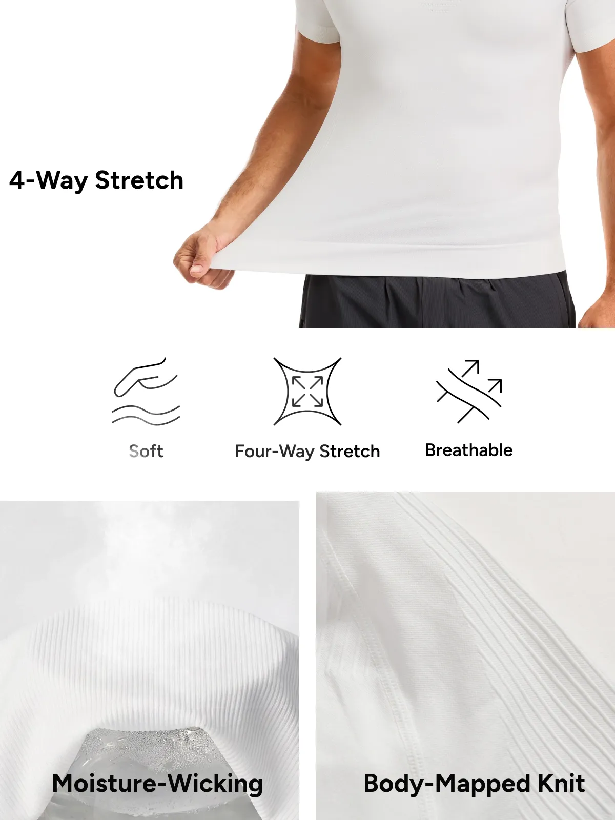Seamless Crew Neck Compression Shirt Slim Fit Workout Athletic Top For Men