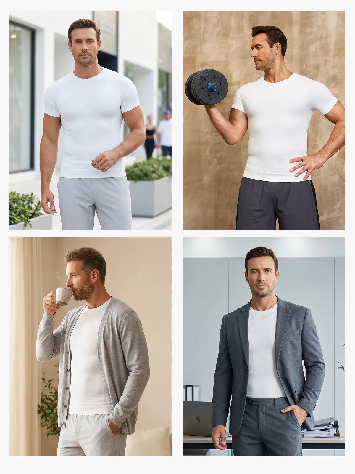Seamless Crew Neck Compression Shirt Slim Fit Workout Athletic Top For Men