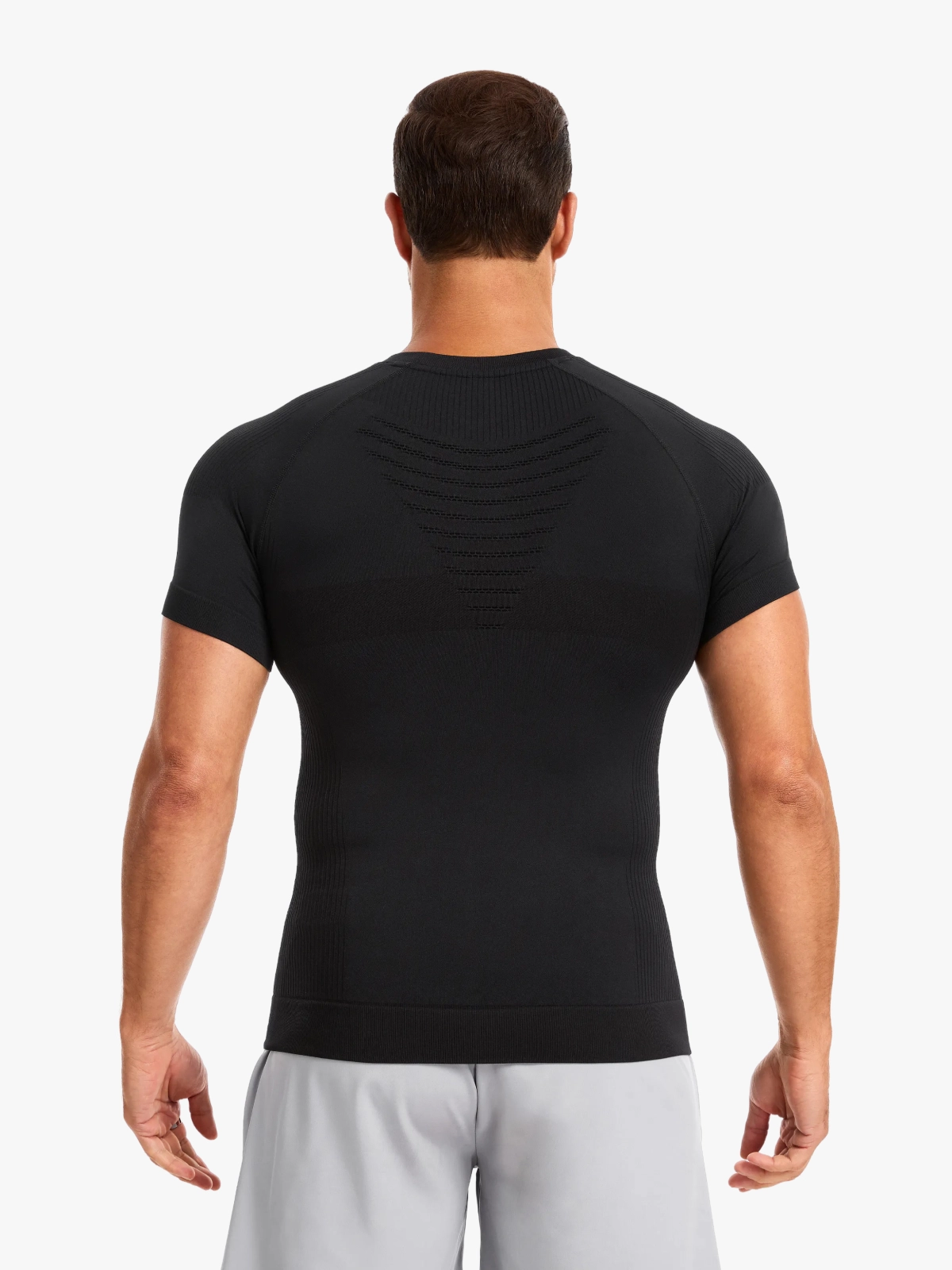 Seamless Crew Neck Compression Shirt Slim Fit Workout Athletic Top For Men