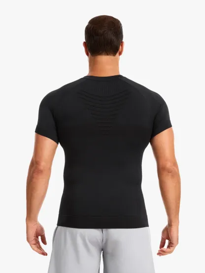 Seamless Crew Neck Compression Shirt Slim Fit Workout Athletic Top For Men