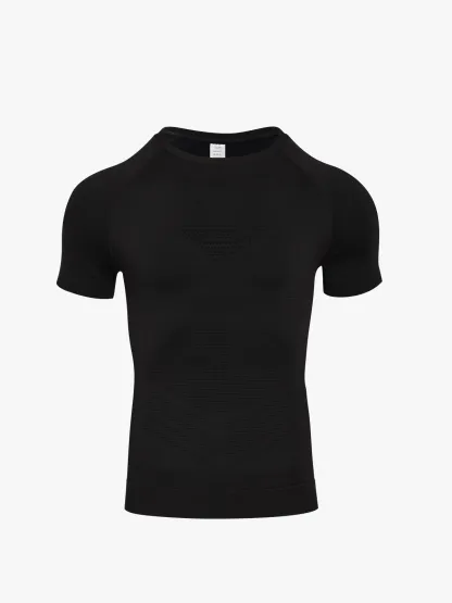 Seamless Crew Neck Compression Shirt Slim Fit Workout Athletic Top For Men