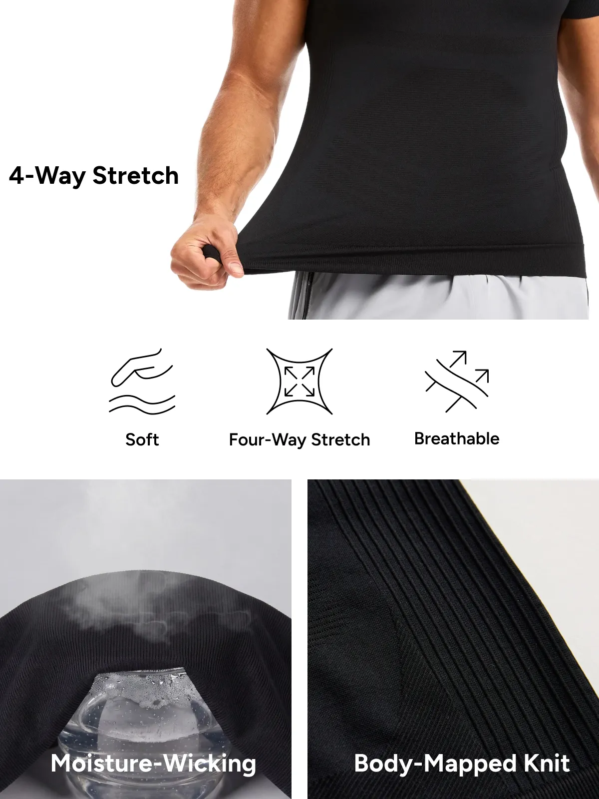 Seamless Crew Neck Compression Shirt Slim Fit Workout Athletic Top For Men