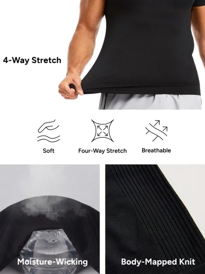 Seamless Crew Neck Compression Shirt Slim Fit Workout Athletic Top For Men