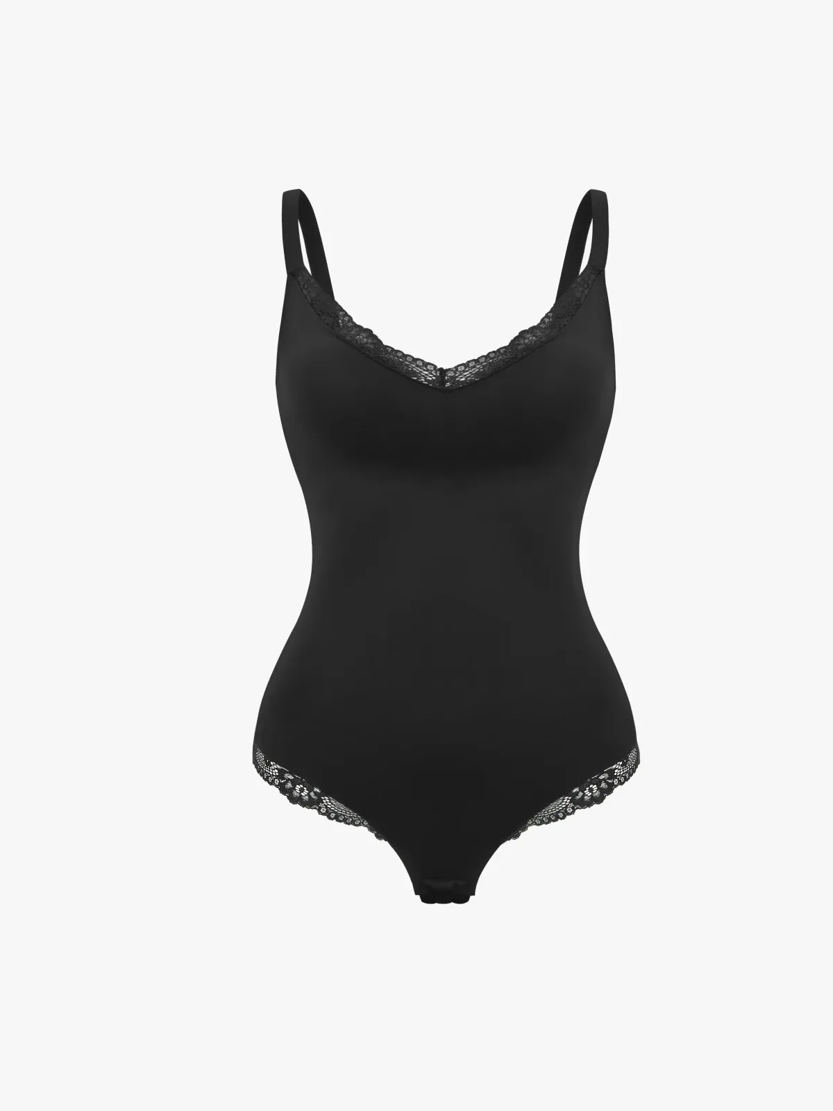 Women V-Neck Lace Trim Seamless Shapewear Bodysuit 