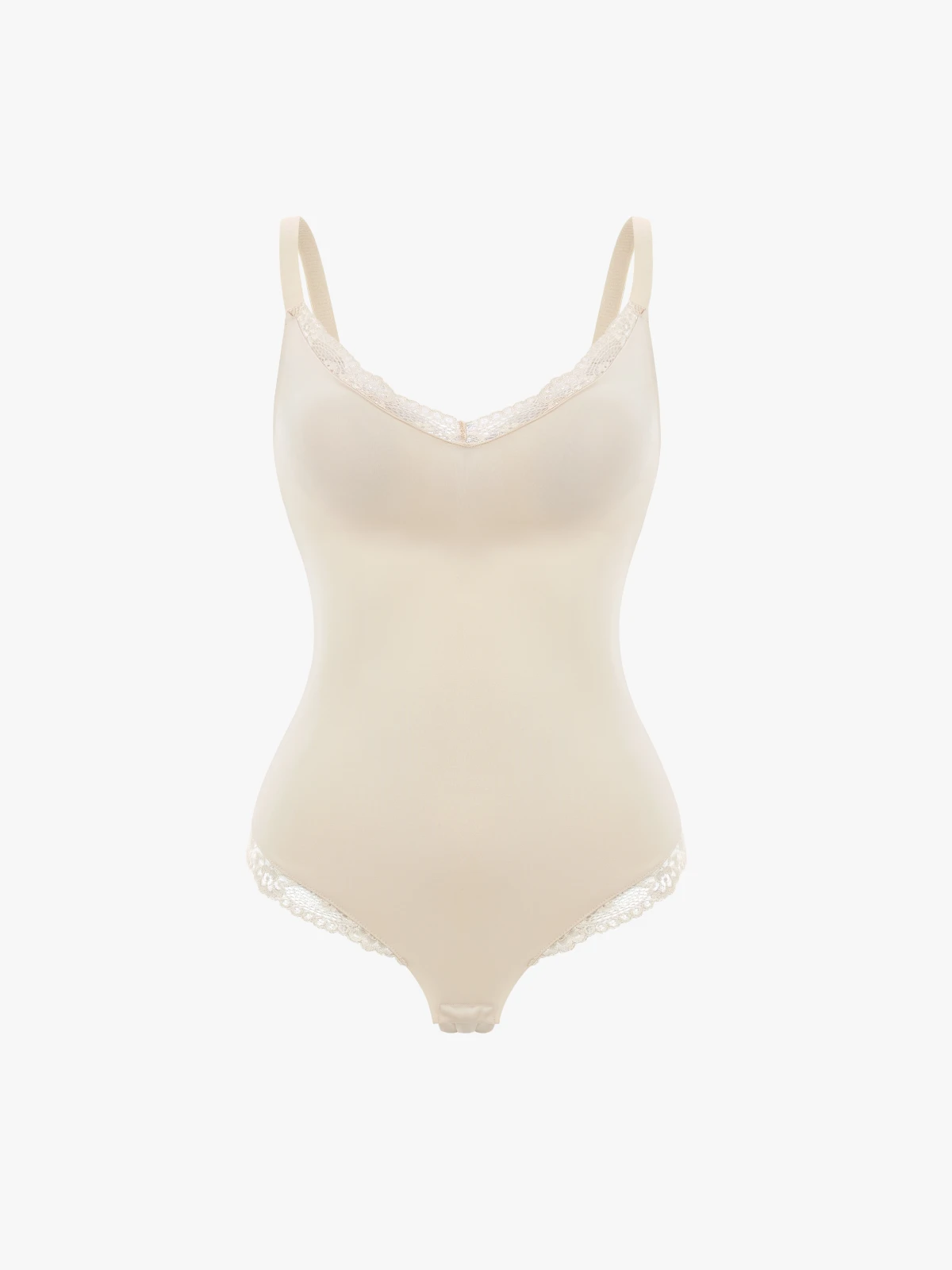 Women V-Neck Lace Trim Seamless Shapewear Bodysuit 