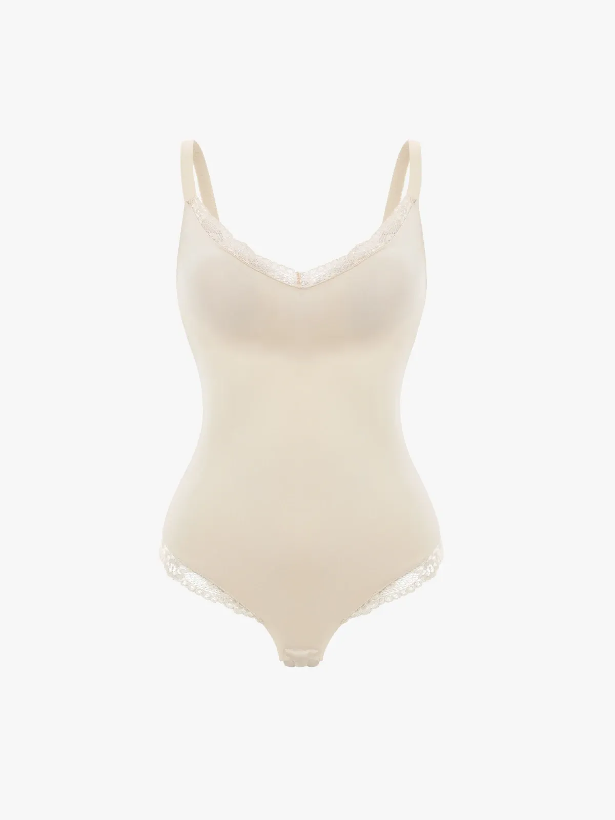 Women V-Neck Lace Trim Seamless Shapewear Bodysuit 
