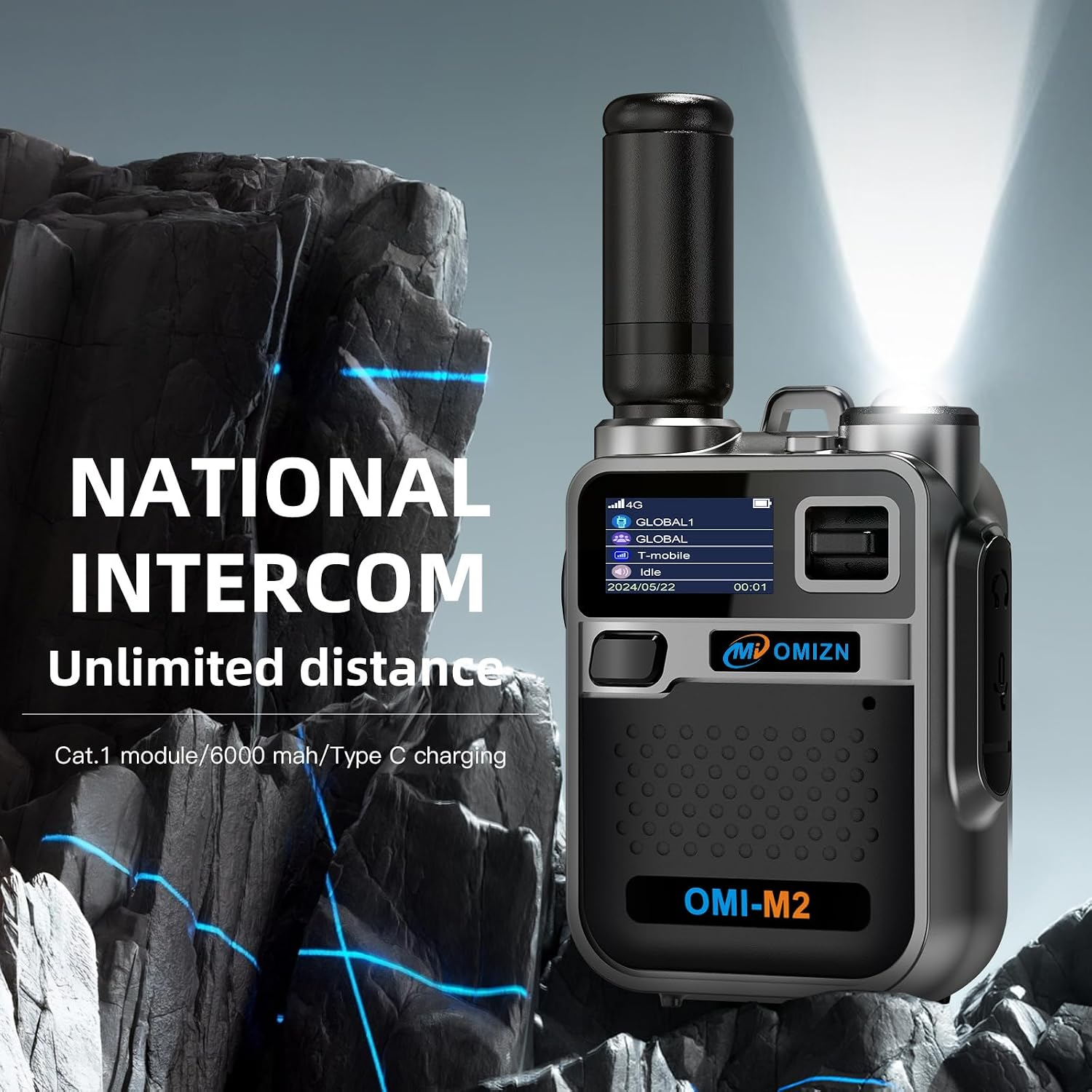 OMIZN M2 Long Range Walkie Talkie,Portable 2 Way Radio with Flashlight,Encrypted with AES256,Lightweight Walky Talky with Type C Charging,for Construction Site Hotel Security,2 Pack