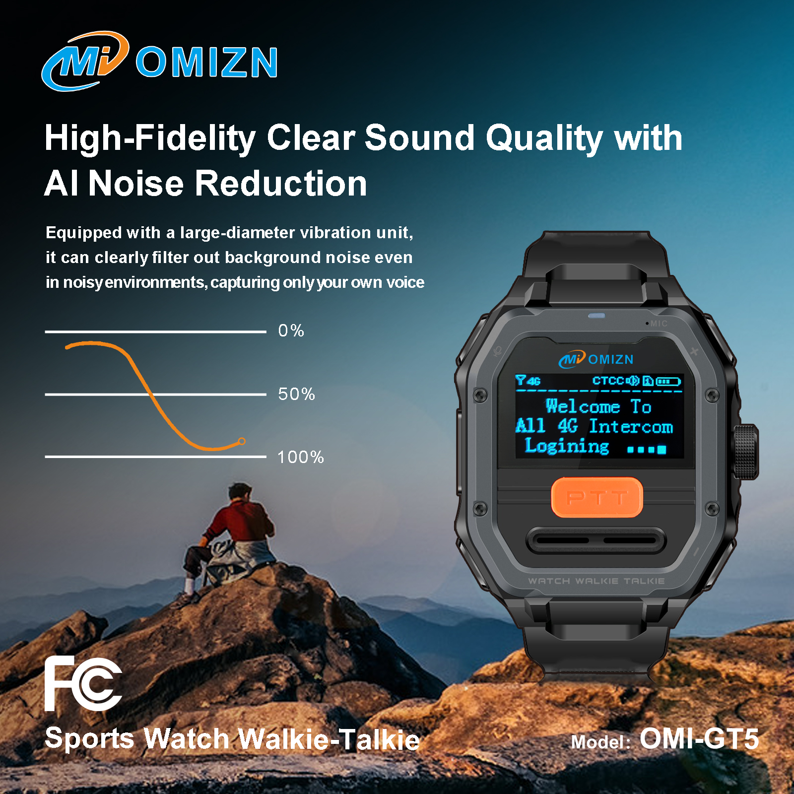 Watch Walkie Talkie 4G Unlimited Range PoC Radios VOX Hands-Free IP65 AES256 Noise Reduction