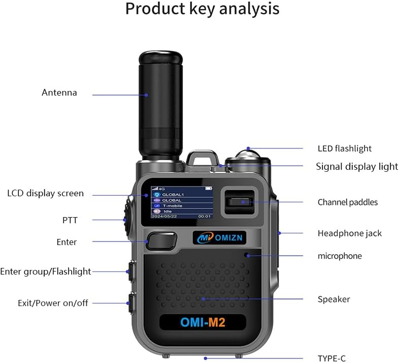 OMIZN M2 Long Range Walkie Talkie,Portable 2 Way Radio with Flashlight,Encrypted with AES256,Lightweight Walky Talky with Type C Charging,for Construction Site Hotel Security,2 Pack