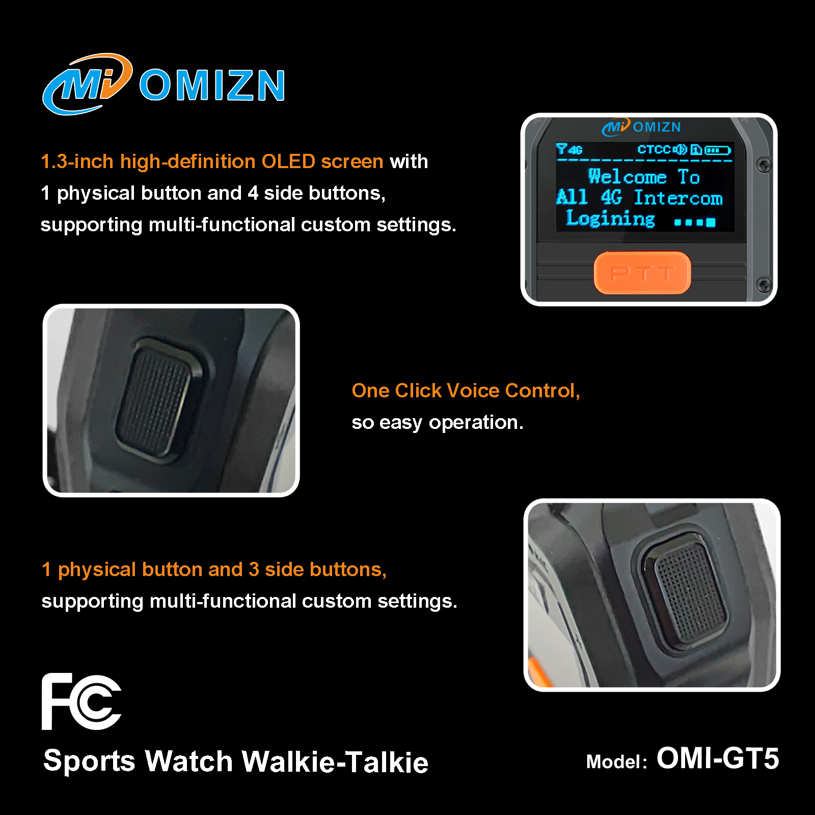 Watch Walkie Talkie 4G Unlimited Range PoC Radios VOX Hands-Free IP65 AES256 Noise Reduction