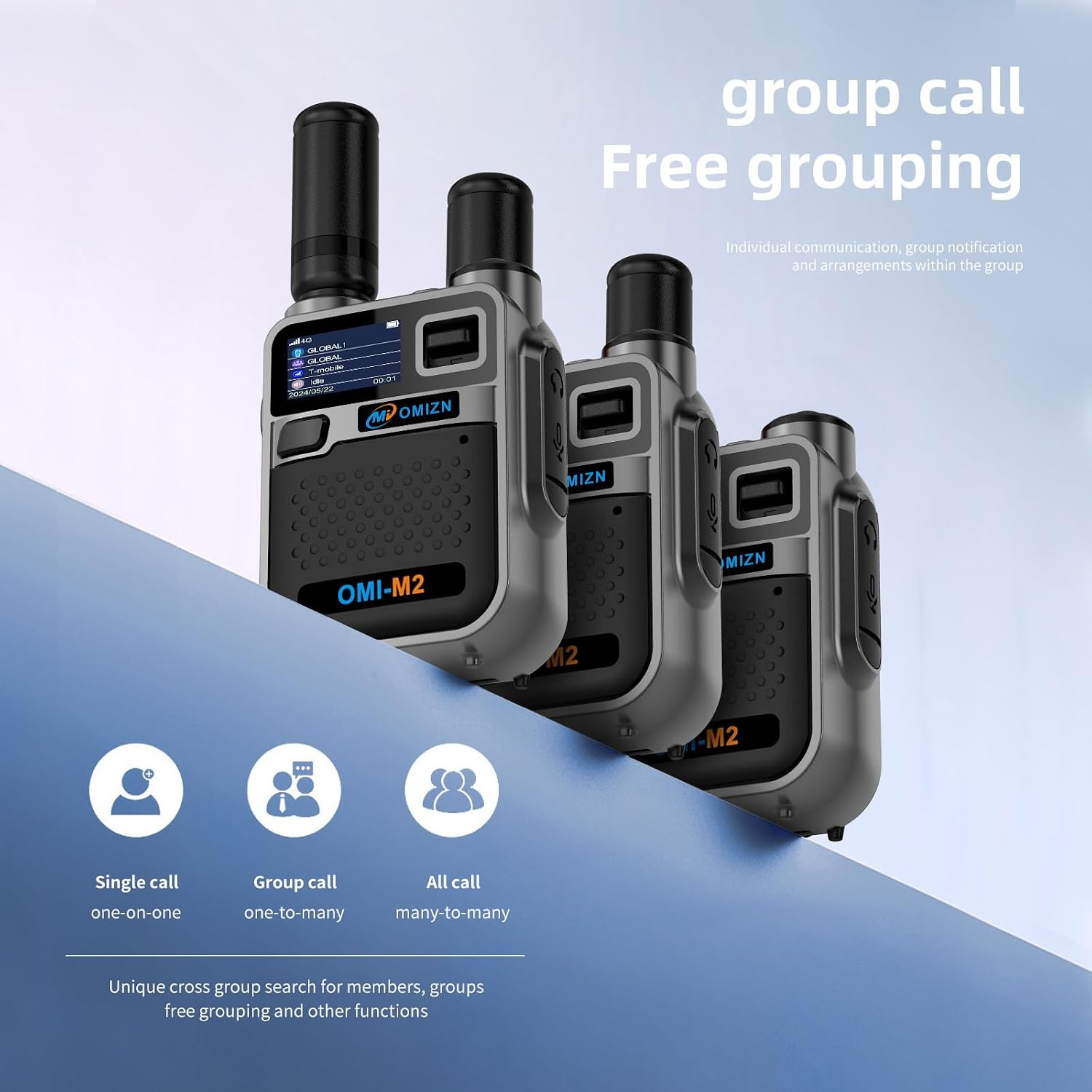 OMIZN M2 Long Range Walkie Talkie,Portable 2 Way Radio with Flashlight,Encrypted with AES256,Lightweight Walky Talky with Type C Charging,for Construction Site Hotel Security,2 Pack
