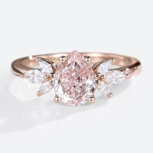 0.5ct Fancy Pink VS+ Round Cut Lab Grown Pink Diamond Modern 4 Claw Prong Engagement Ring in White Gold