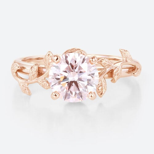 0.5ct Fancy Pink VS+ Round Cut Lab Grown Pink Diamond Modern 4 Claw Prong Engagement Ring in White Gold