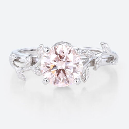 0.5ct Fancy Pink VS+ Round Cut Lab Grown Pink Diamond Modern 4 Claw Prong Engagement Ring in White Gold
