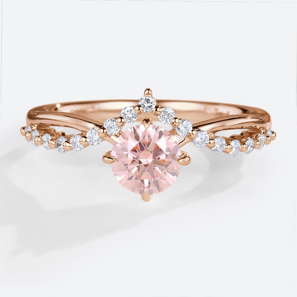 0.5ct Fancy Pink VS+ Round Cut Lab Grown Pink Diamond Modern 4 Claw Prong Engagement Ring in White Gold