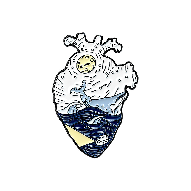 Whale Heart Brooch Pin
