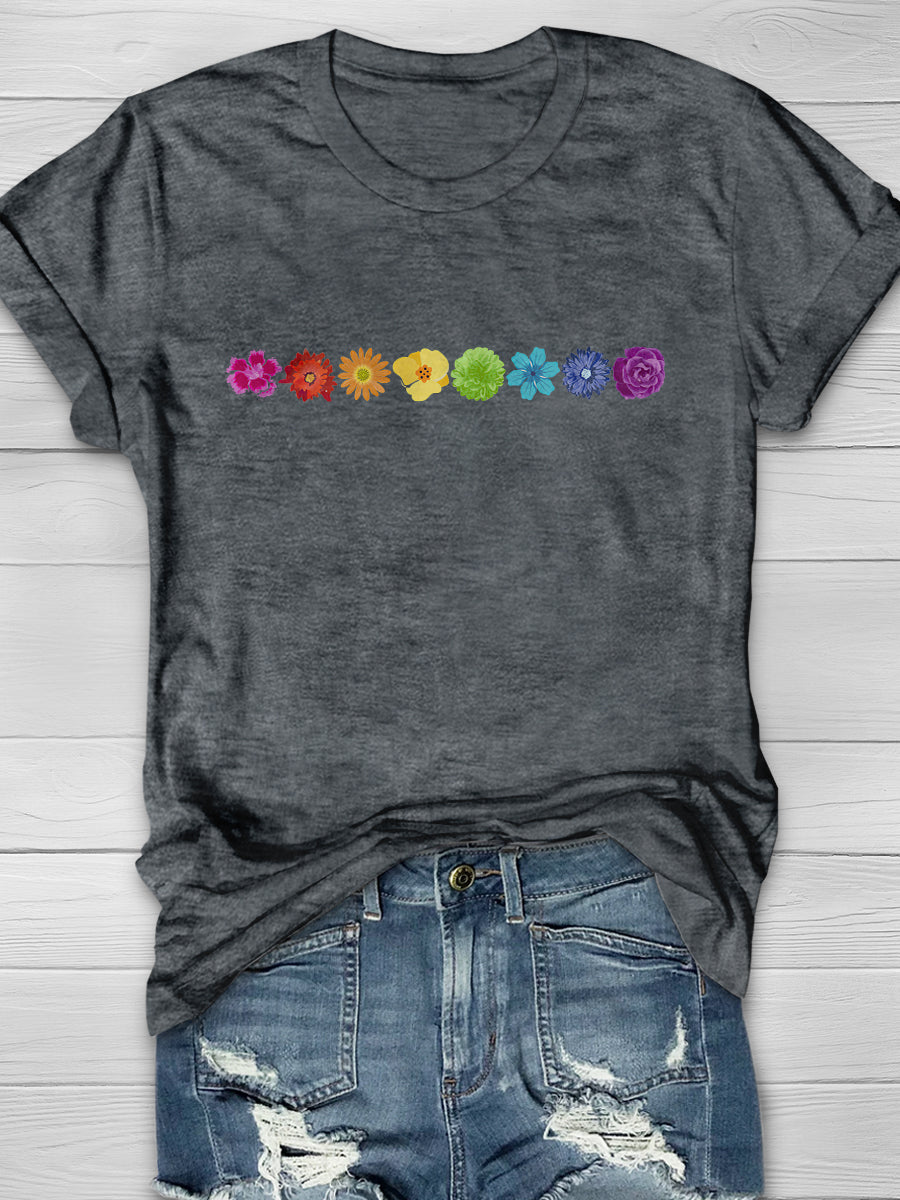 Pride Flowers Print Short Sleeve T-shirt