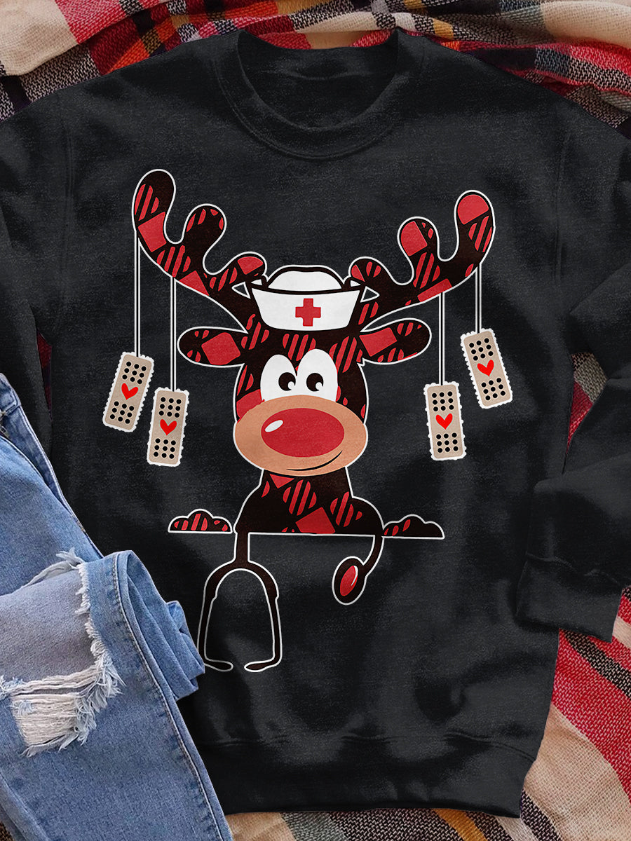 Christmas Reindeer Nurse Print  Sweatshirt