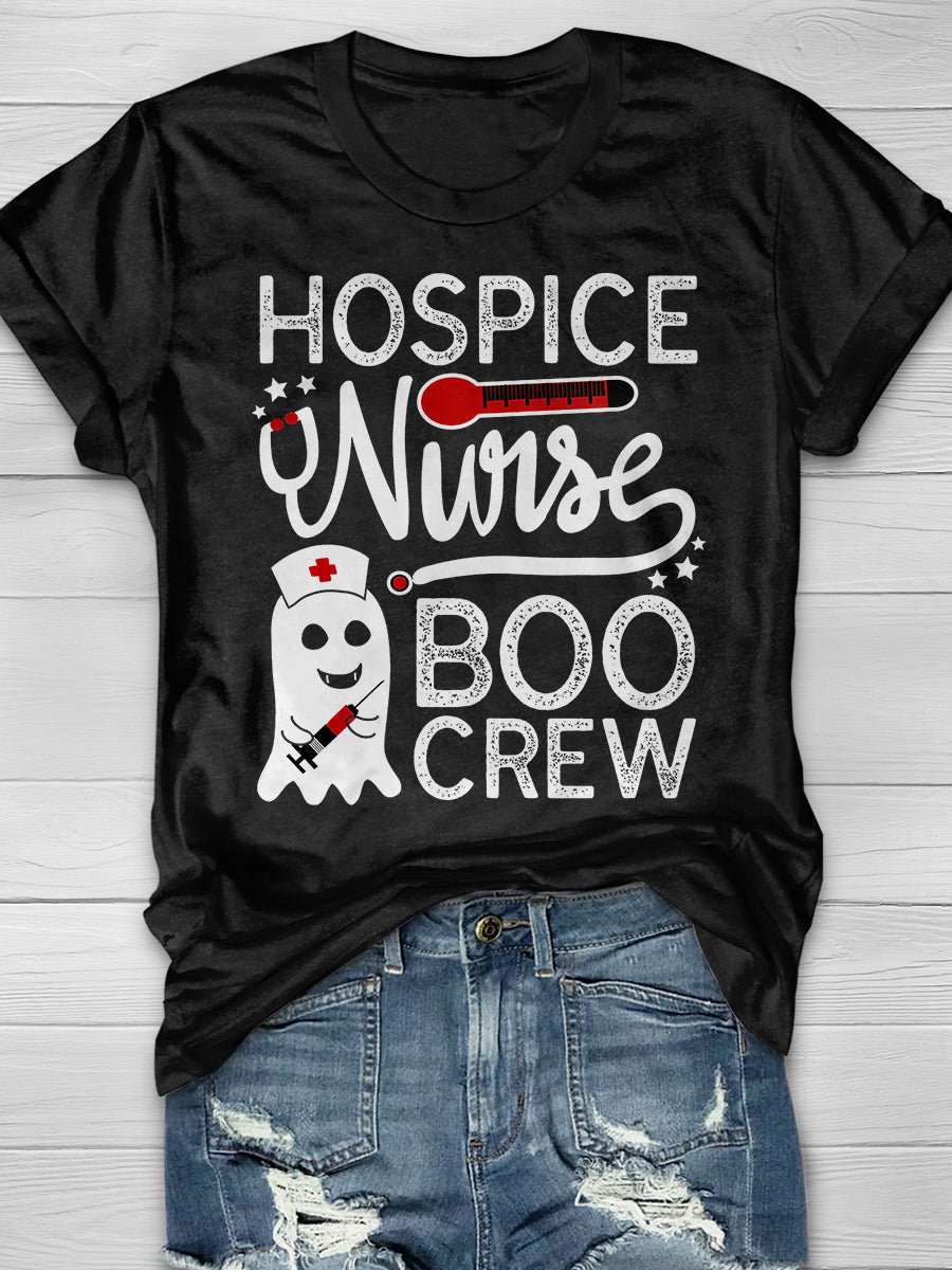 Halloween Hospice Nurse Boo Crew Print Short Sleeve T-shirt
