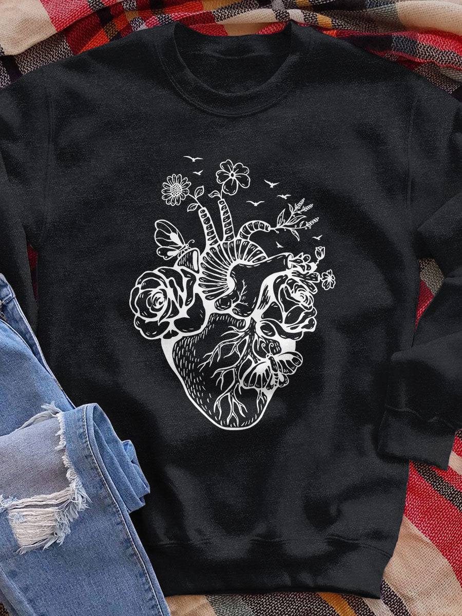 Floral Heart Print Sweatshirt