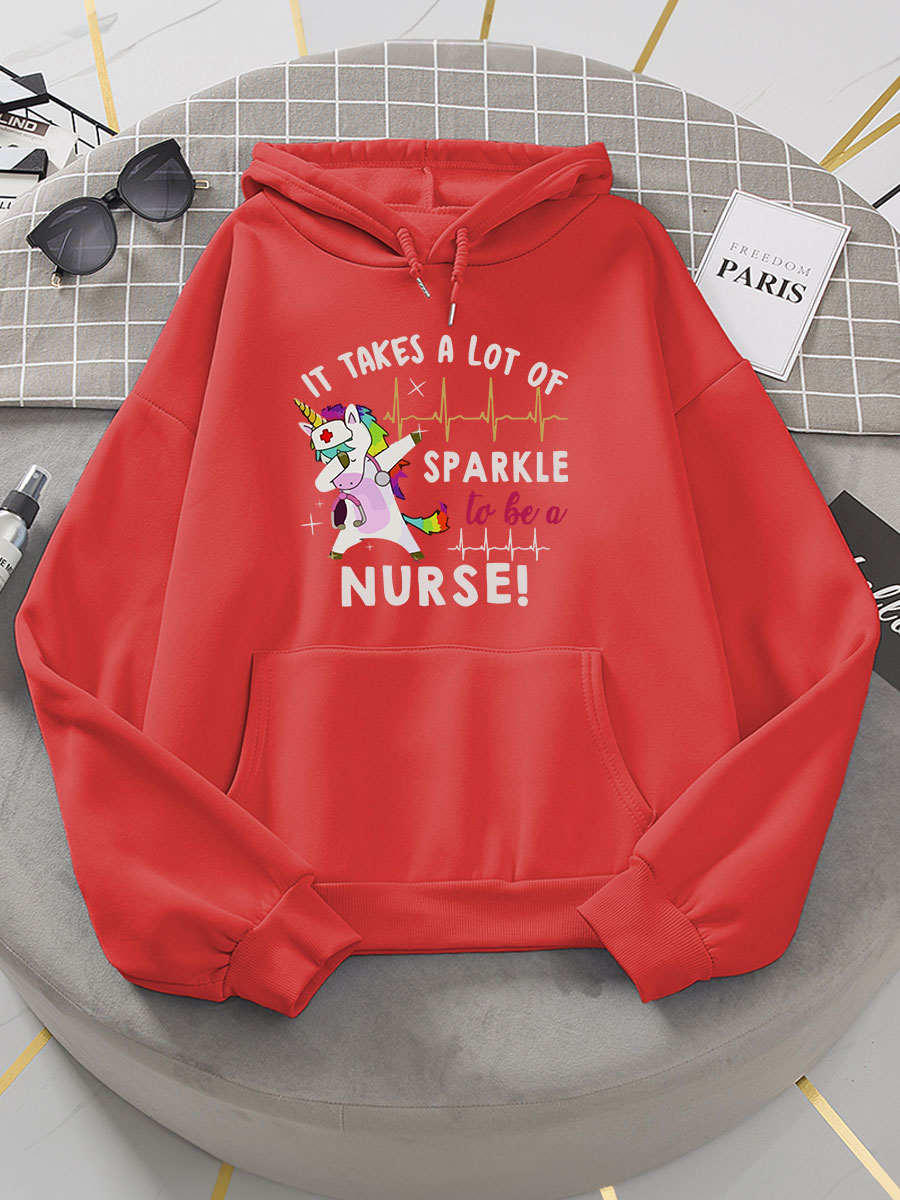 It Takes A Lot Of Sparkle To Be A Nurse Electrocardiogram Rainbow Little White Horse Print Hoodie