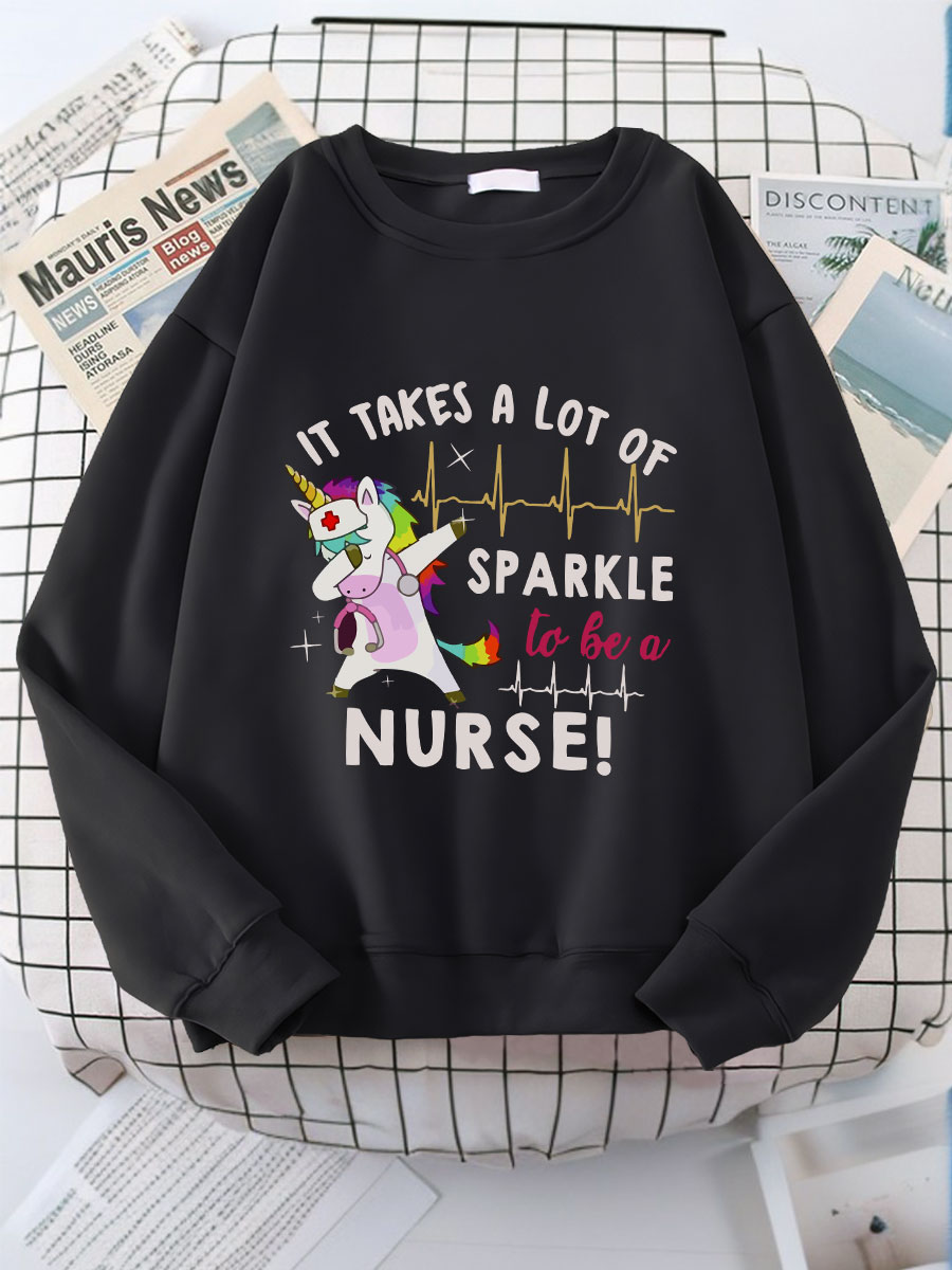 It Takes A Lot Of Sparkle To Be A Nurse Electrocardiogram Rainbow Little White Horse Print Sweatshirt