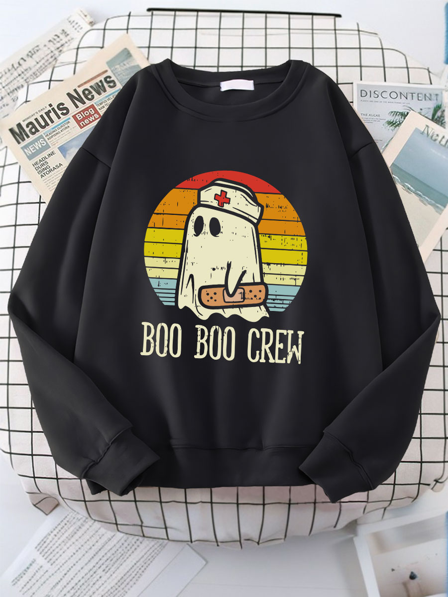 Boo Boo Crew Ghost Nurse Retro Halloween Print Sweatshirt