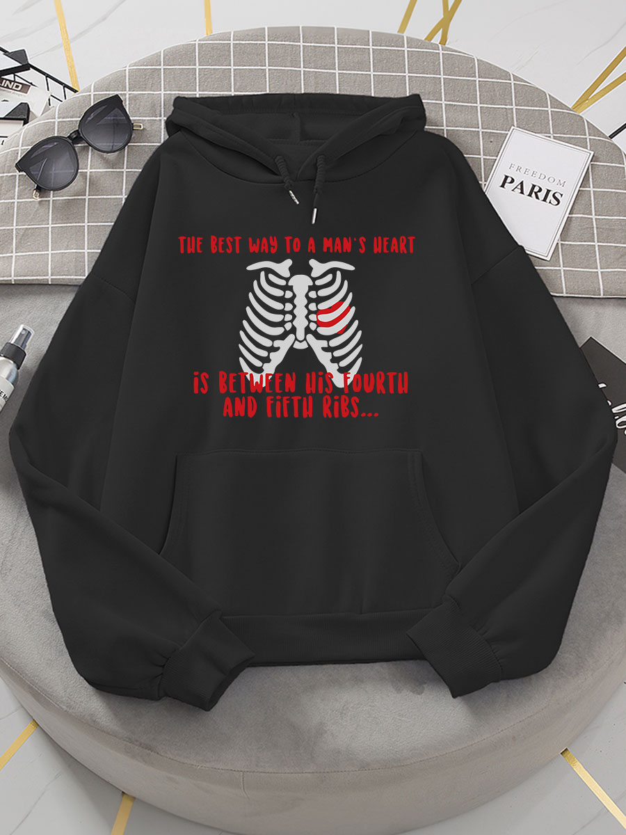 Way to A Man's Heart Is Between His 4th And 5th Ribs Print Hoodie