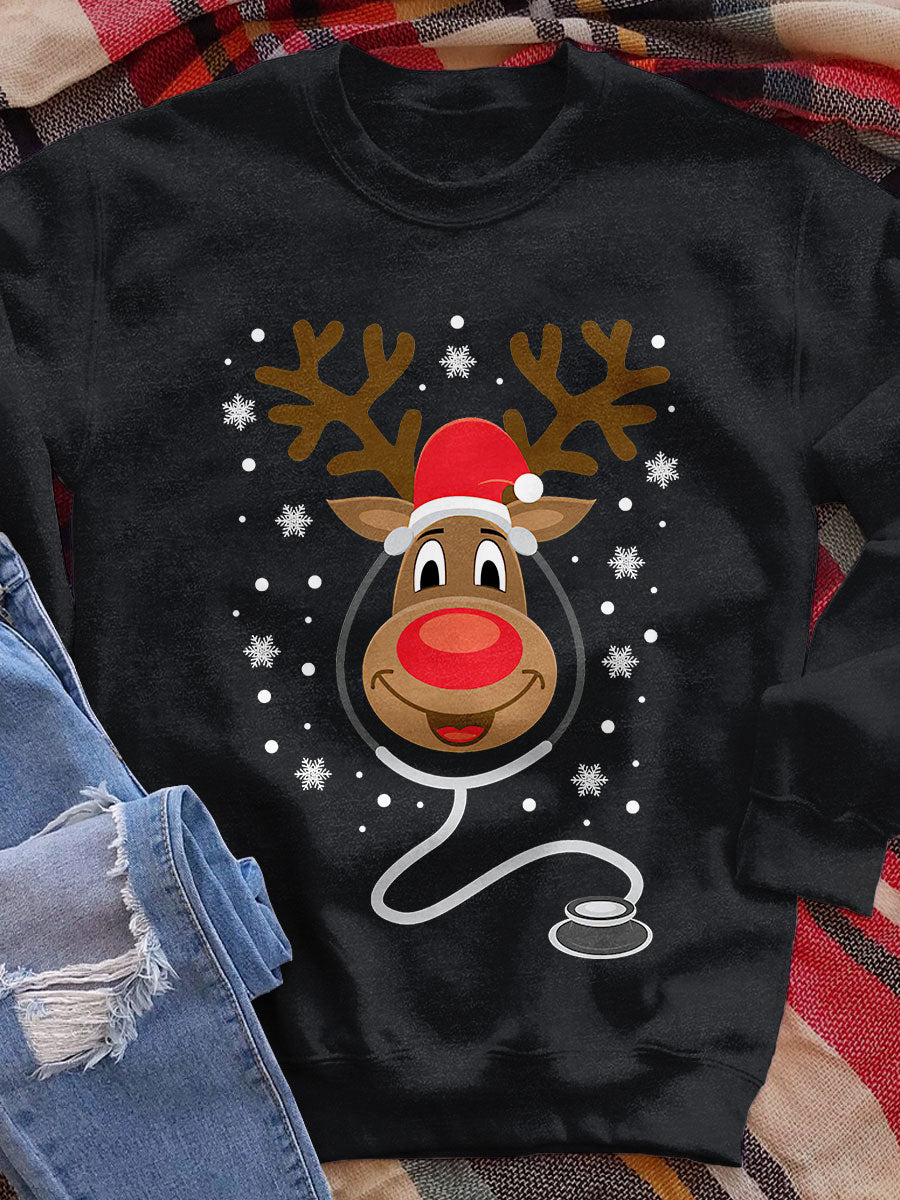 Reindeer Christmas Nurse Print Sweatshirt