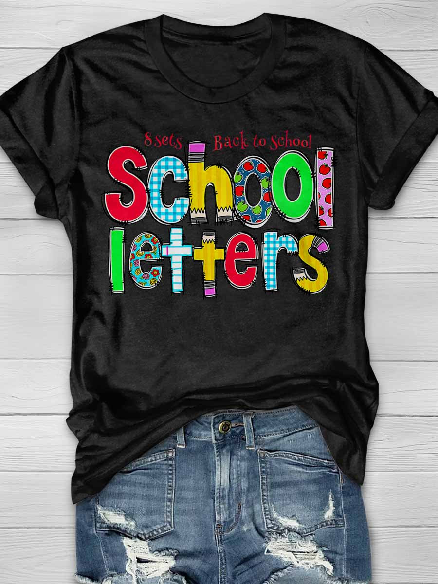 8 Sets Back to School letters Print Short Sleeve T-shirt
